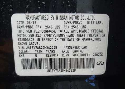 2016 Infiniti Q50 3.0T Sport z USA, uszkodzony, nr VIN JN1EV7AR2GM342228